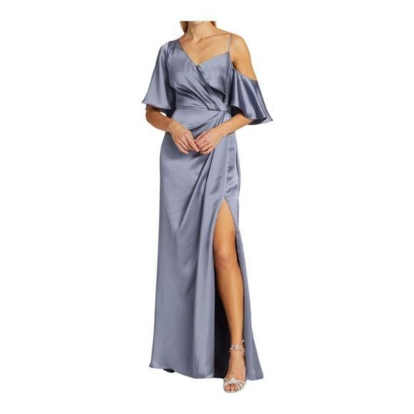 Amsale Asymmetric Ruffle Sleeve Gown Size 14 NWOT - Picture 3 of 11